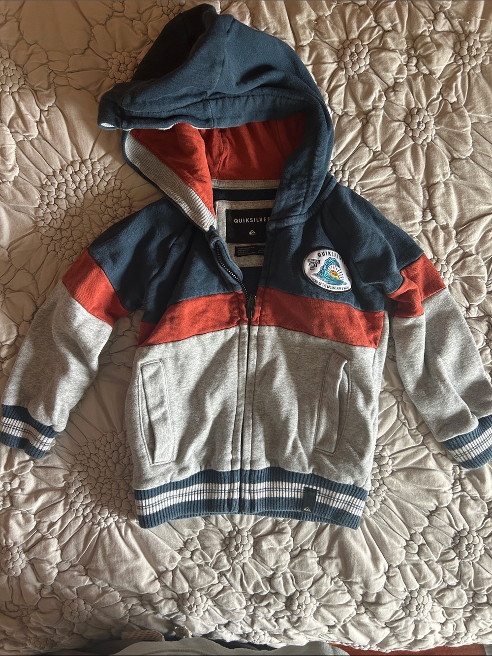 Quiksilver Kids Hooded Zip Sweatshirt in Navy, Gray & Red-Orange